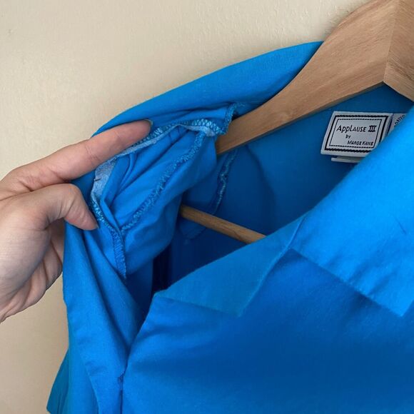 VTG Applause III by Marge Kane Sz 12 Short Sleeve Blue Button Blouse USA Sailor - Picture 6 of 8